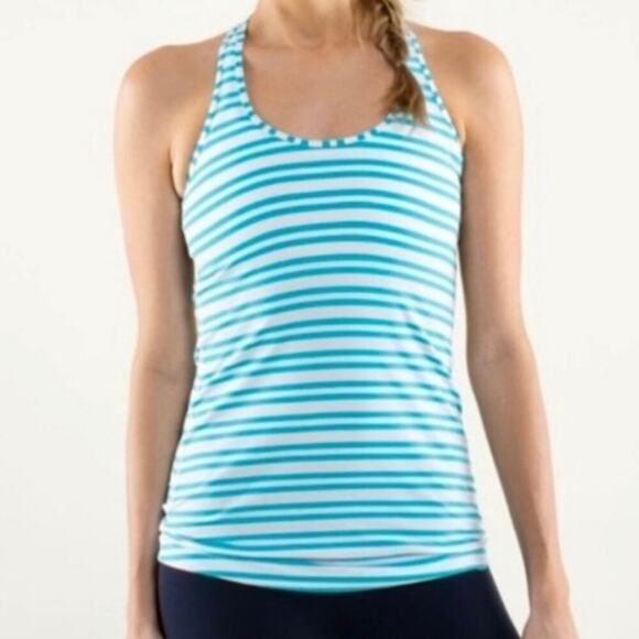 Lululemon Cool Racerback Tank Top Size 8 Blue White Stripe - Picture 1 of 10
